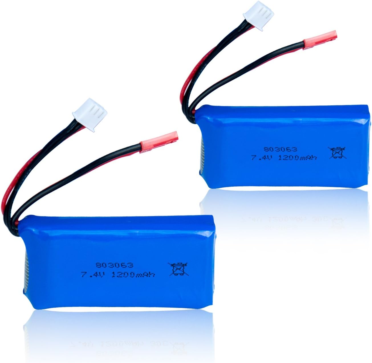 7.4V 1200mAh Lipo Battery for MJX X101 WLtoys V666 V353B UDI U829X RC Drone-Pack of 2