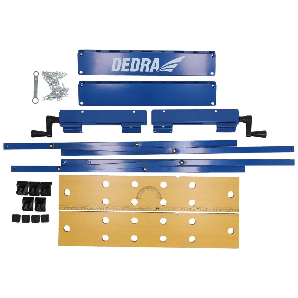Banco da lavoro Dedra, portata max. 100 kg, grande superficie di lavoro stampata, scala e indicazioni angolari, pieghevole, versatile, regolabile, banco da lavoro con ganasce, tavolo da lavoro