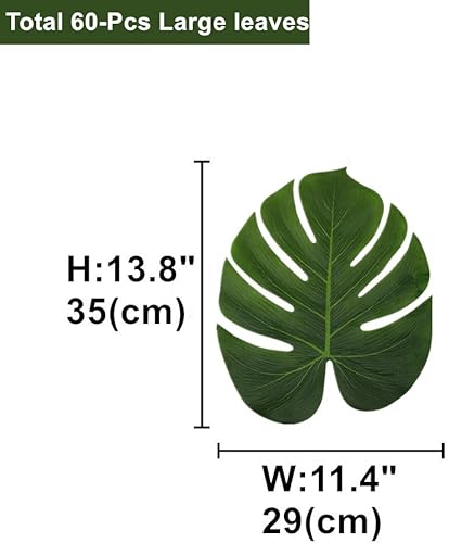 Miniatura 2 de Palma de hojas tropicales  Juego de 60  Tela de seda artificial grande de 13.8 pulgadas, hojas decorativas de Monstera  Hawaiian Luau Safari Jungle