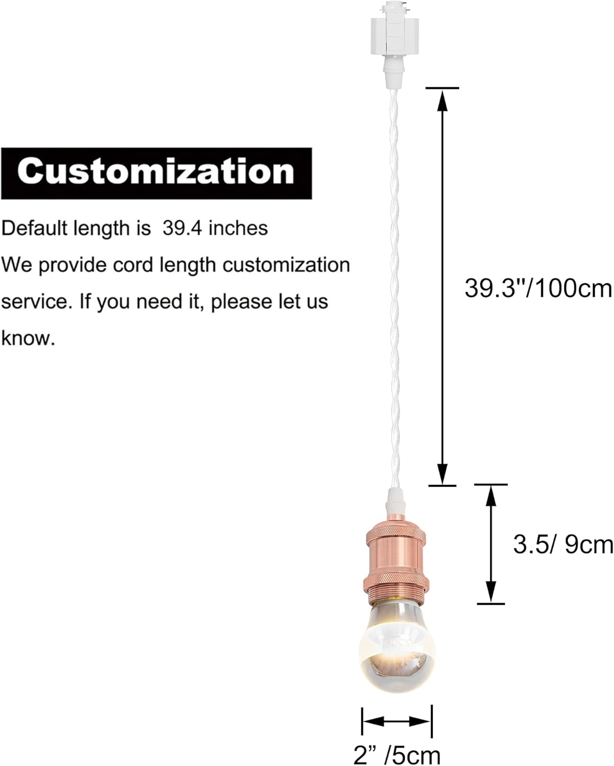 Kiven Anti Glare J-Type Track Lighting Pendants, 1-Light J Track Pendant Lights,Industrial J Track Light Pedant for Kitchen Restaurant Hallway, Rose Gold