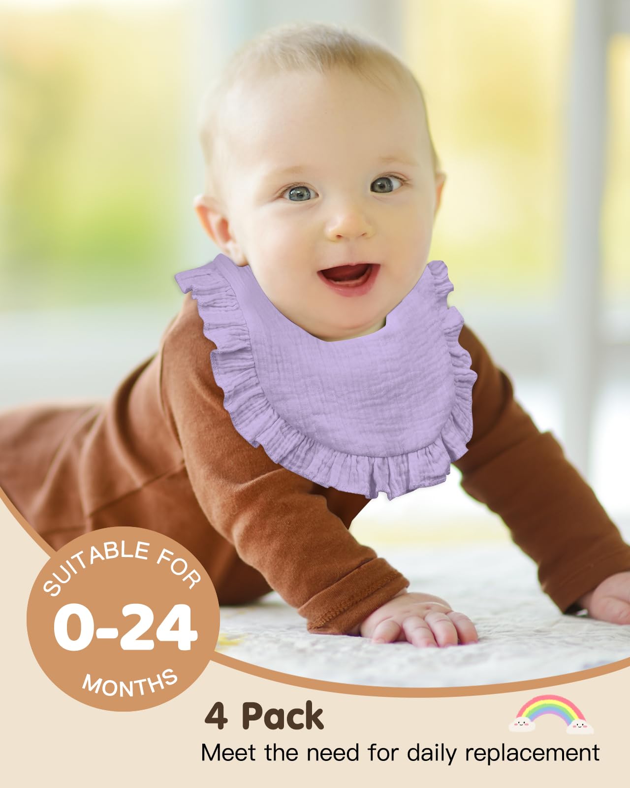 Lictin Bavaglini Neonato-Bavaglini Bambini,set di 4 bavaglini a bandana, 100% cotone, bavaglini morbidi per bambini, adatti per la dentizione dei bambini da 0 a 24 mesi