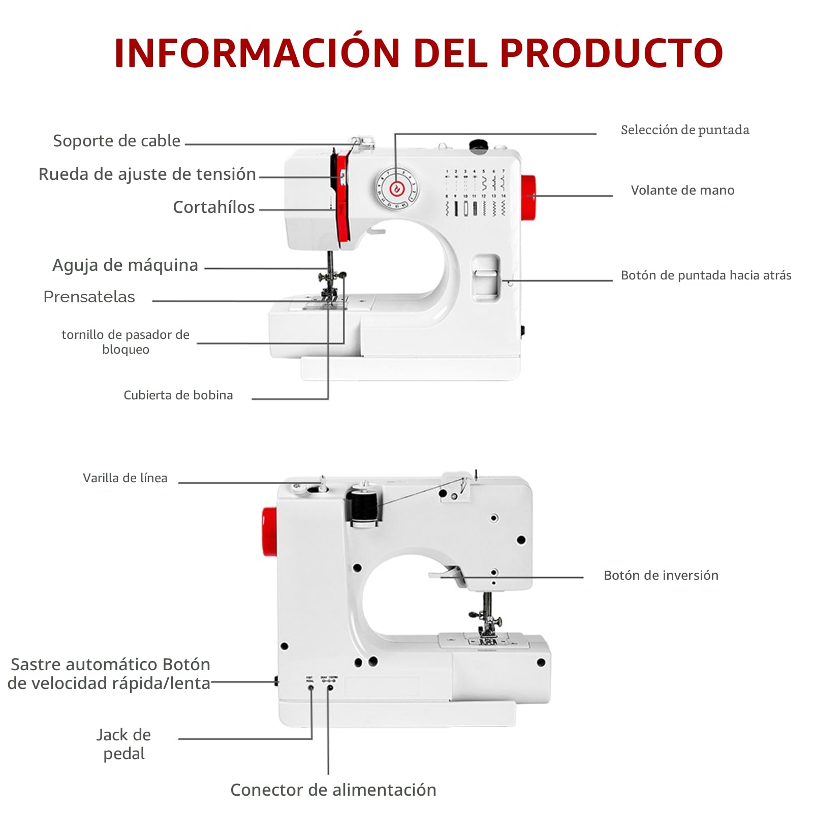 728 Máquina de Coser Portátil Eléctrica Compacta para Hogar, 14 Puntadas Integradas, Fácil Uso con Luz LED, Mini Costura Electrica para Jeans (Incluye Accesorios de Costura)