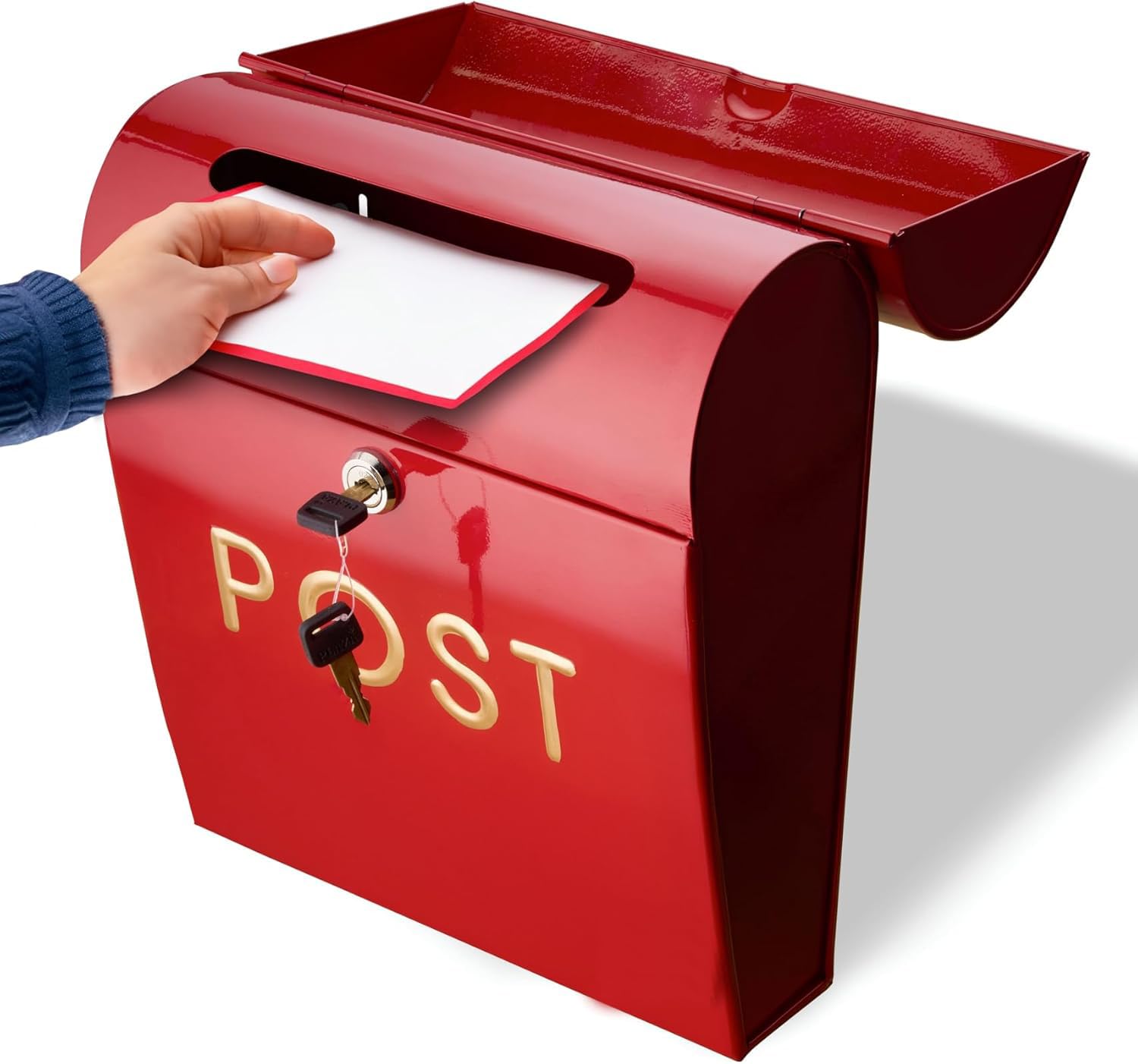 Velgo Hub Letter Box Wall Mounted Letterbox with Easy Access with Lock for Outdoor Use - Weatherproof and Durable Mailbox, Easy Installation, Strong Construction, Perfect for Homes and Offices (Red)