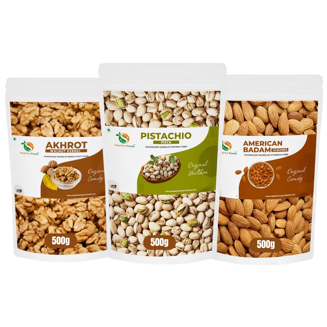 SAPPHIRE FOODS 1500gm Pack of 3 Premium Dry Fruits Combo Akhrot Pista Badam Combo | Almonds Walnut Pistachios Nut uper Crunchy & Delicious Healthy Nuts (Each 500gm) (B0CZ73NKQ1) Amazon Price History, Amazon Price Tracker