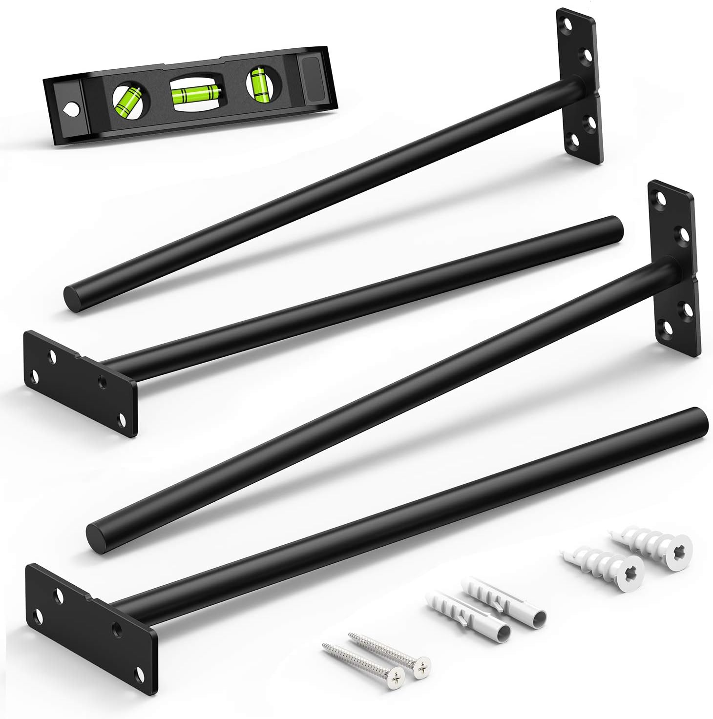 Heavy Duty Floating Shelf Brackets, 12" Hidden Shelf Brackets for Floating Wood Shelves, 4 Pack Solid Steel Blind Shelf Support Hardware with Spirit Level, 18X Screws, 18x Anchor Included