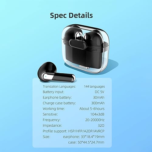 Miniatura 9 de Audífonos de traductor de idiomas, auriculares Bluetooth multifuncionales compatibles con 144 idiomas, dispositivos de traducción de voz, con