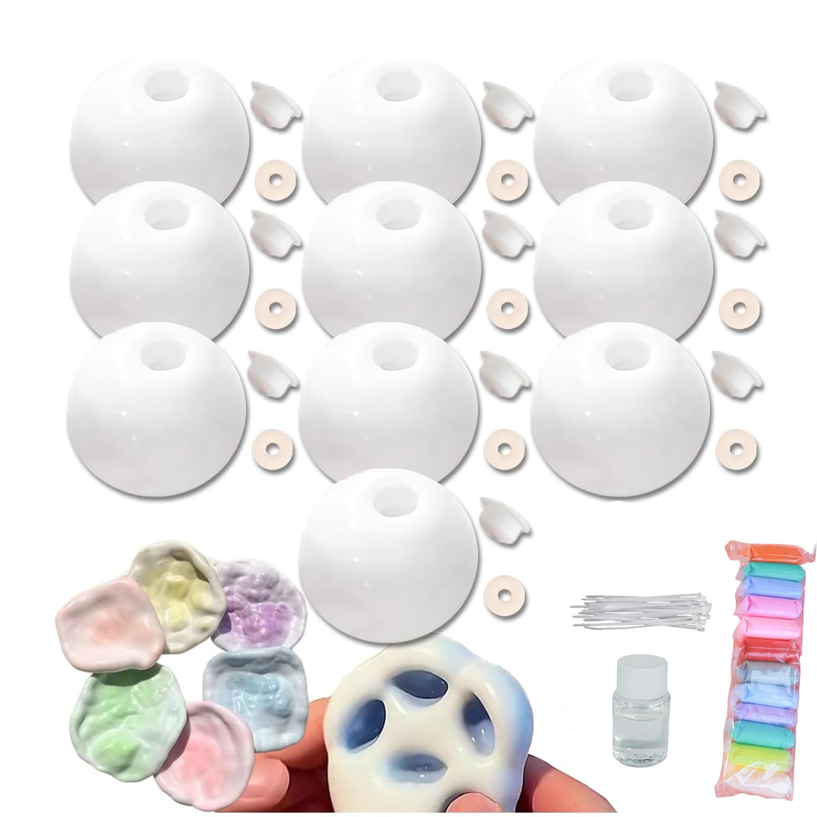 Blank Pressure Ball Skin DIY Kit, diy stress ball making kit,with Empty Skin Base, Lid，Glue, Cable Ties (1SET White)