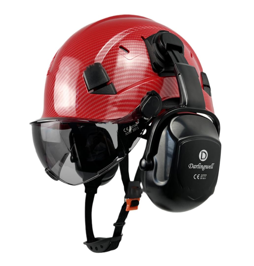 Industrial Safety Helmet With Double Goggles Visor Ear defenders Muffs Work Hight Carbon Fiber ABS Safety Hard Hats Vented For Industrial hard hats Construction Head Protection