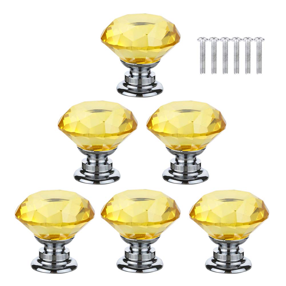 Dreneco Yellow Crystals Glass Door Knobs Drawer Knobs Cupboard Knobs Drawer Handles Cupboard Handles Cabinet Pulls (30Mm,6Pcs)
