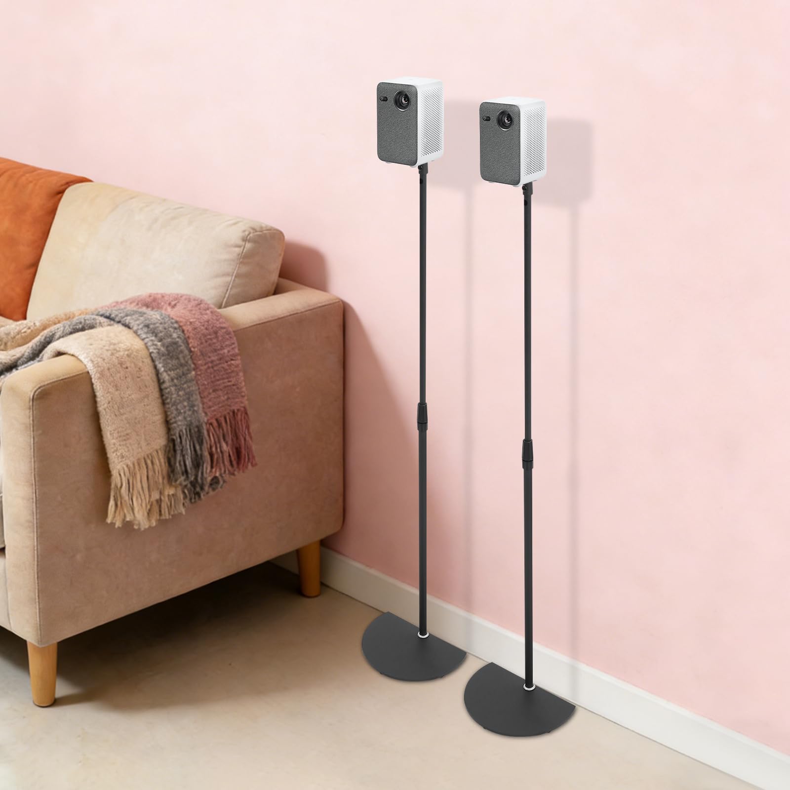 2 piezas de soporte de altura ajustable, soporte de altavoz de pie de 70 cm a 120 cm, soporte para altavoz trasero, soporte para altavoces para cine en casa, estudio y sala de estar, hasta 1,5 kg