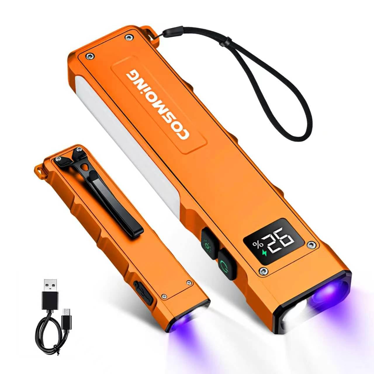 Linterna EDC recargable, linterna plana de 1800 lúmenes, 9 modos con modos LED blancos, UV/RGB, luces de bolsillo magnéticas con clip para camping, emergencia, reparación, detección de orina de
