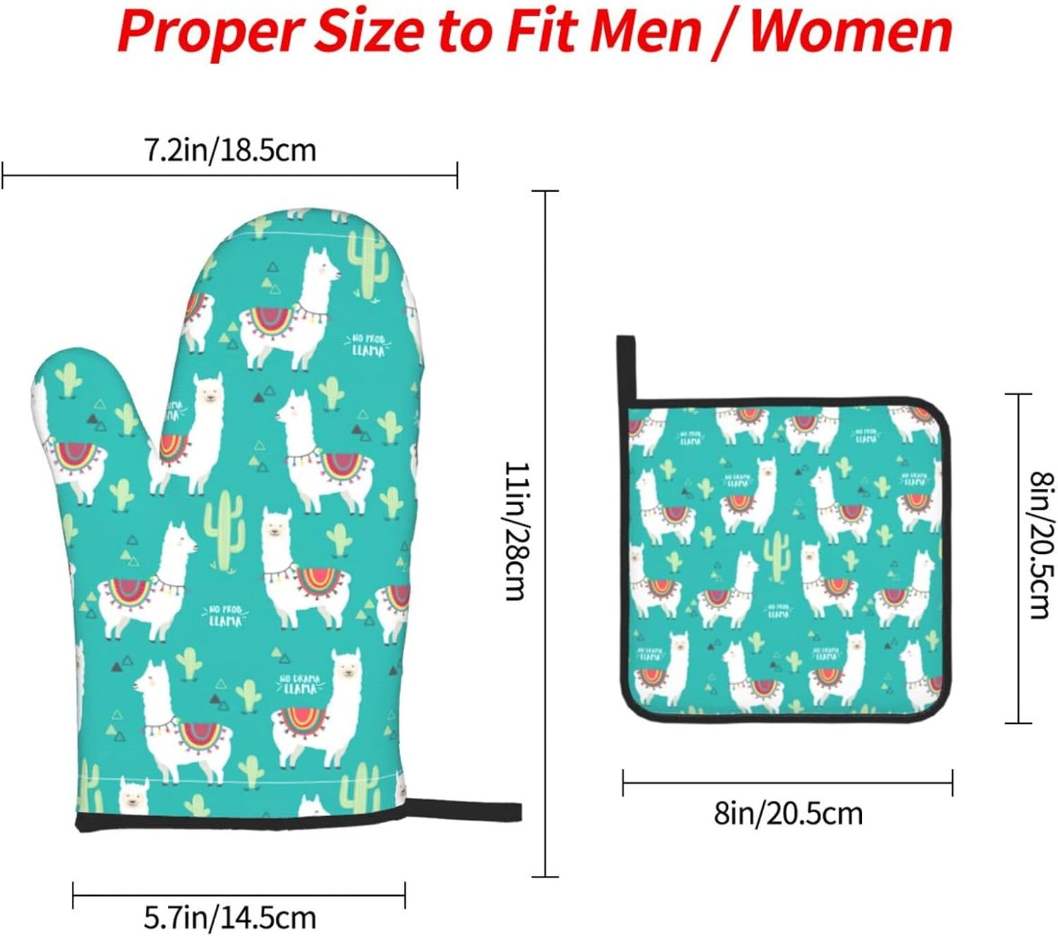 Cute White Llama and Cactus Print Heat Resistant Microwave Gloves, Used for Baking, Cooking, and Fashion Kitchen Essentials