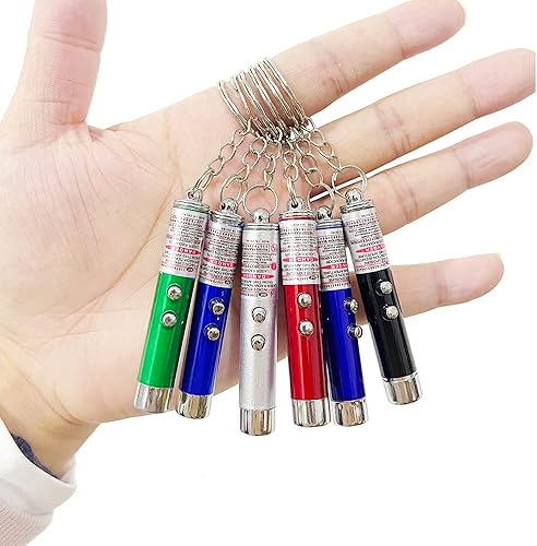 6 piezas de juguetes para gatos, puntero láser, mini llavero, puntero láser, linterna LED, juguete láser para mascotas, control remoto láser