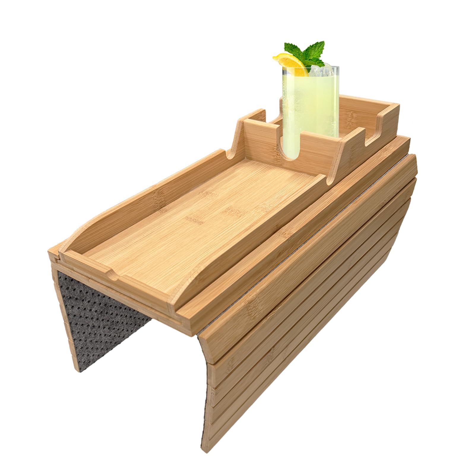 Vassoio in Legno per Bracciolo con Vassoio Magnetico Rimovibile, Portabicchieri e Slot per Telefono – Organizer Multifunzionale per Divano, Soggiorno e Ufficio
