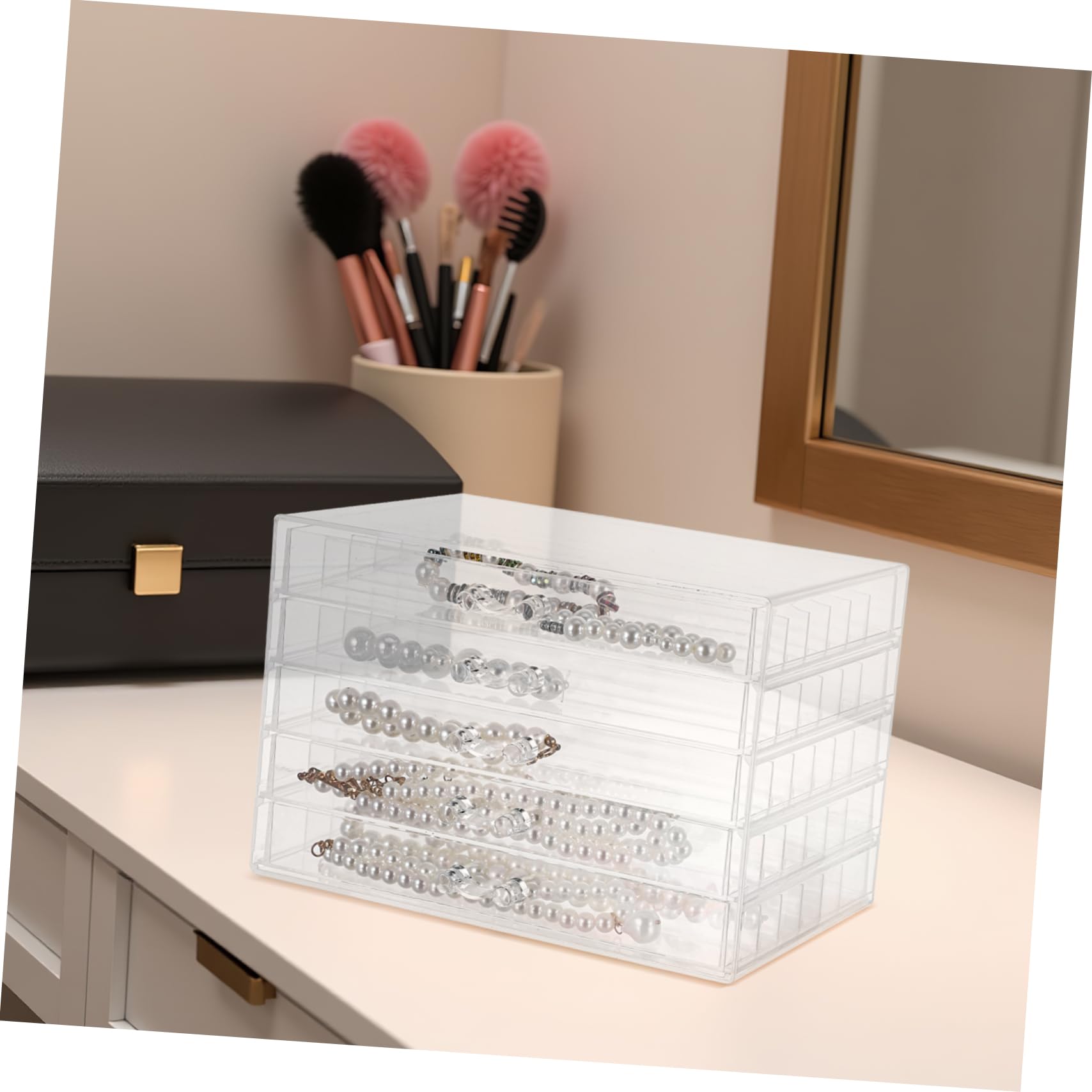 VALICLUD Organizador de Collares y Diseño Antienredos 5 Cajones Transparentes de Plástico Gran Capacidad Caja Joyero para Mujer y Niña para Collares y Cadenas