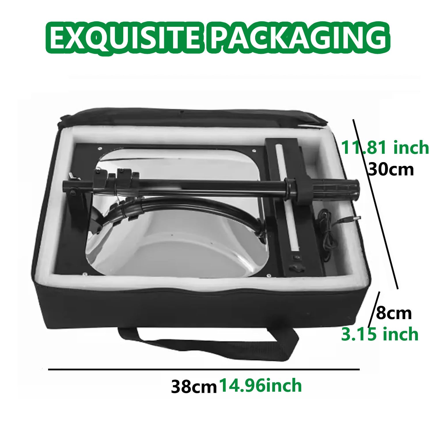 Espejo de inspección telescópico Plegable 30×30 cm con iluminación LED, Espejo de inspección Ajustable 360° con Rueda Universal y Mango Extensible para revisión de vehículos