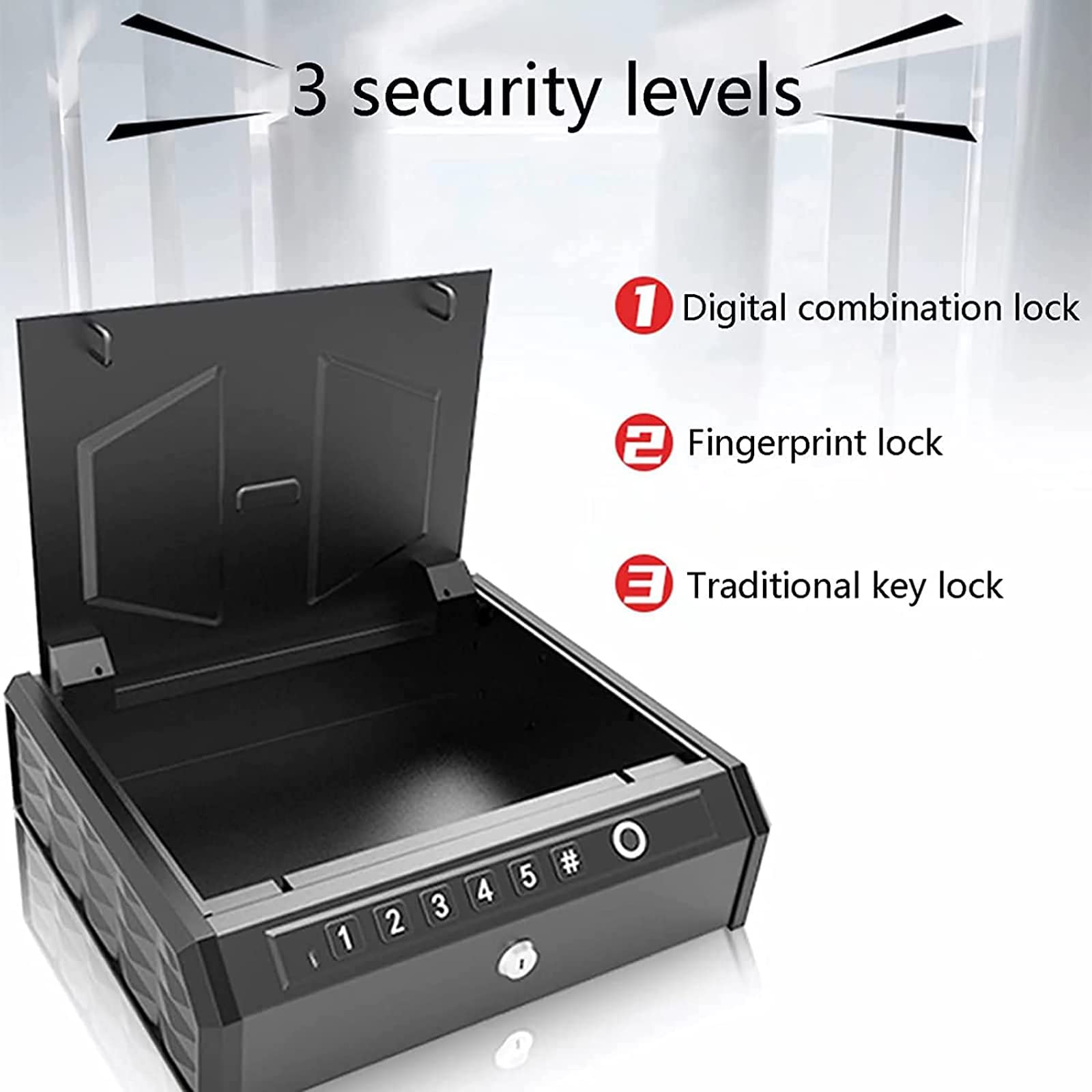 Cassaforte per Armi da Fuoco, Custodia per Armi da Fuoco con Accesso a 3 Vie, Tecnologia biometrica avanzata, cassaforte da Viaggio, Design Portatile, cassaforte per Pistola, Contanti, Gioielli