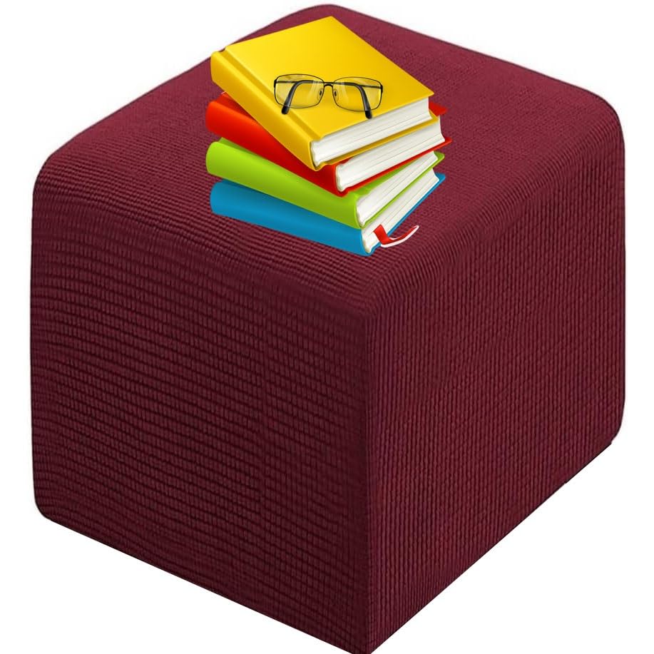 Housse De Pouf Carré Extensible - Jacquard 85% Polyester 15% Élasthanne - Taille 55x55cm - Protection Anti-Taches