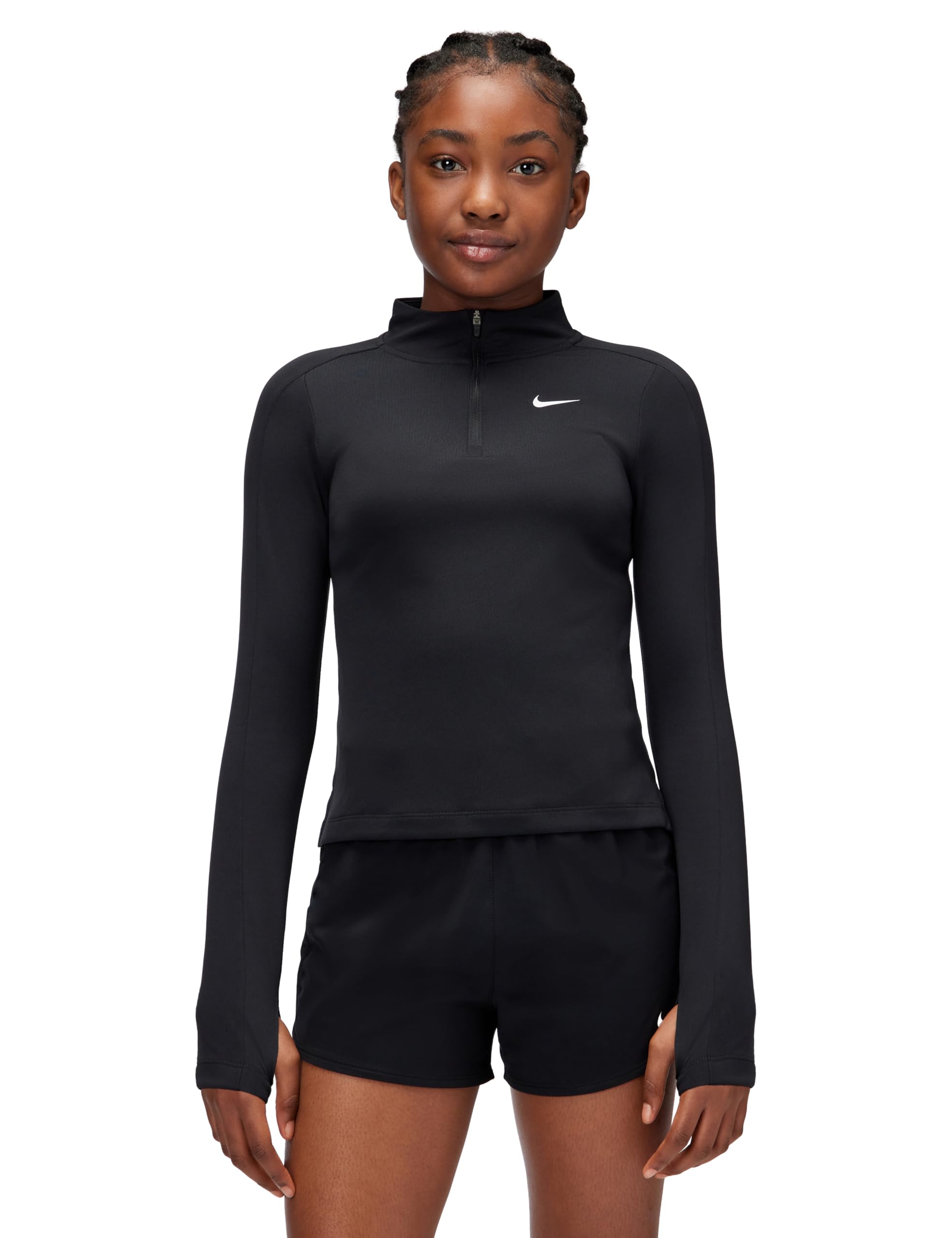 NIKE FD2853-010 G NK DF LS HZ Sweatshirt Girl's BLACK/WHITE Size L