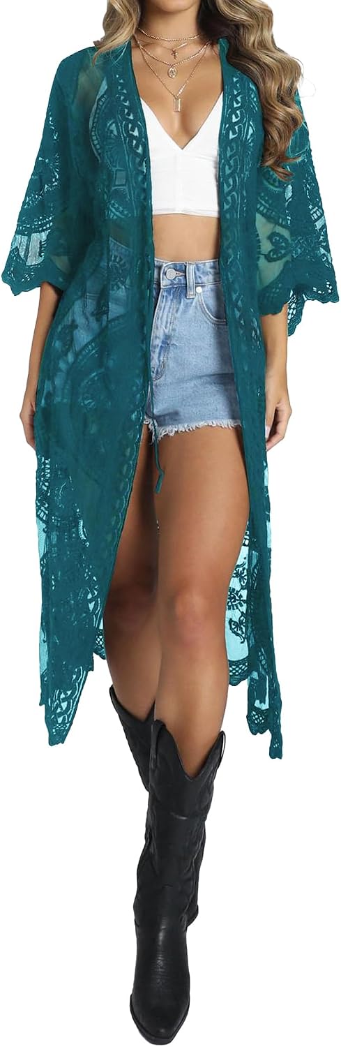 Bsubseach Women Mesh Cardigan Bikini Beach Kimono Open Front Swimsuit Cover Ups Swimwear