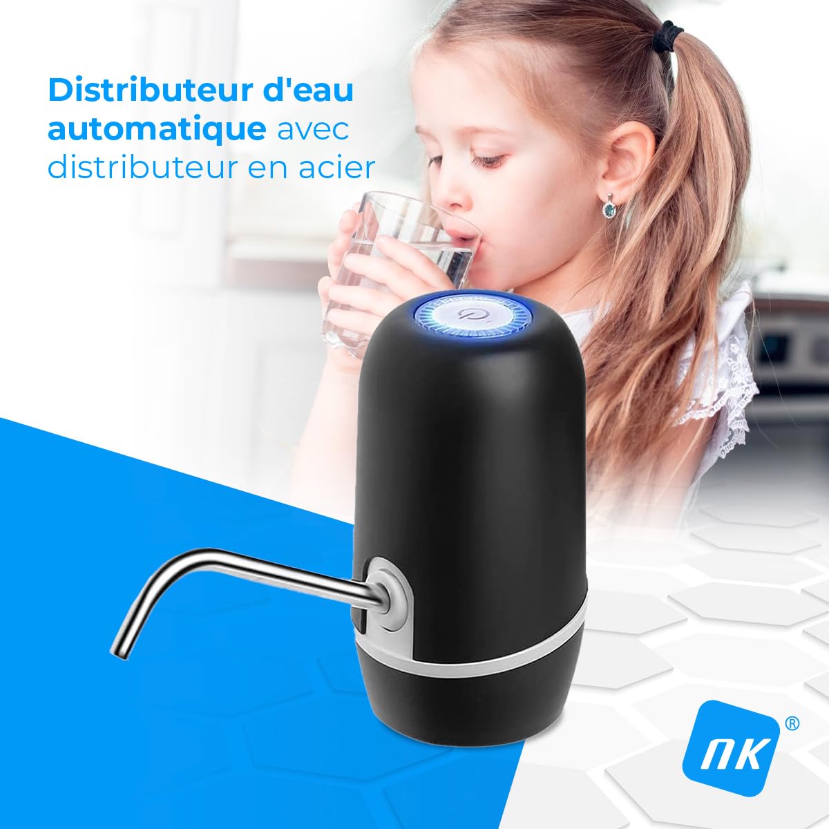 Distributeur d'eau en Bouteille Automatique USB, Acier, sans BPA, Eau Froide, 1200mAh, 1.5-18.9L, Noir