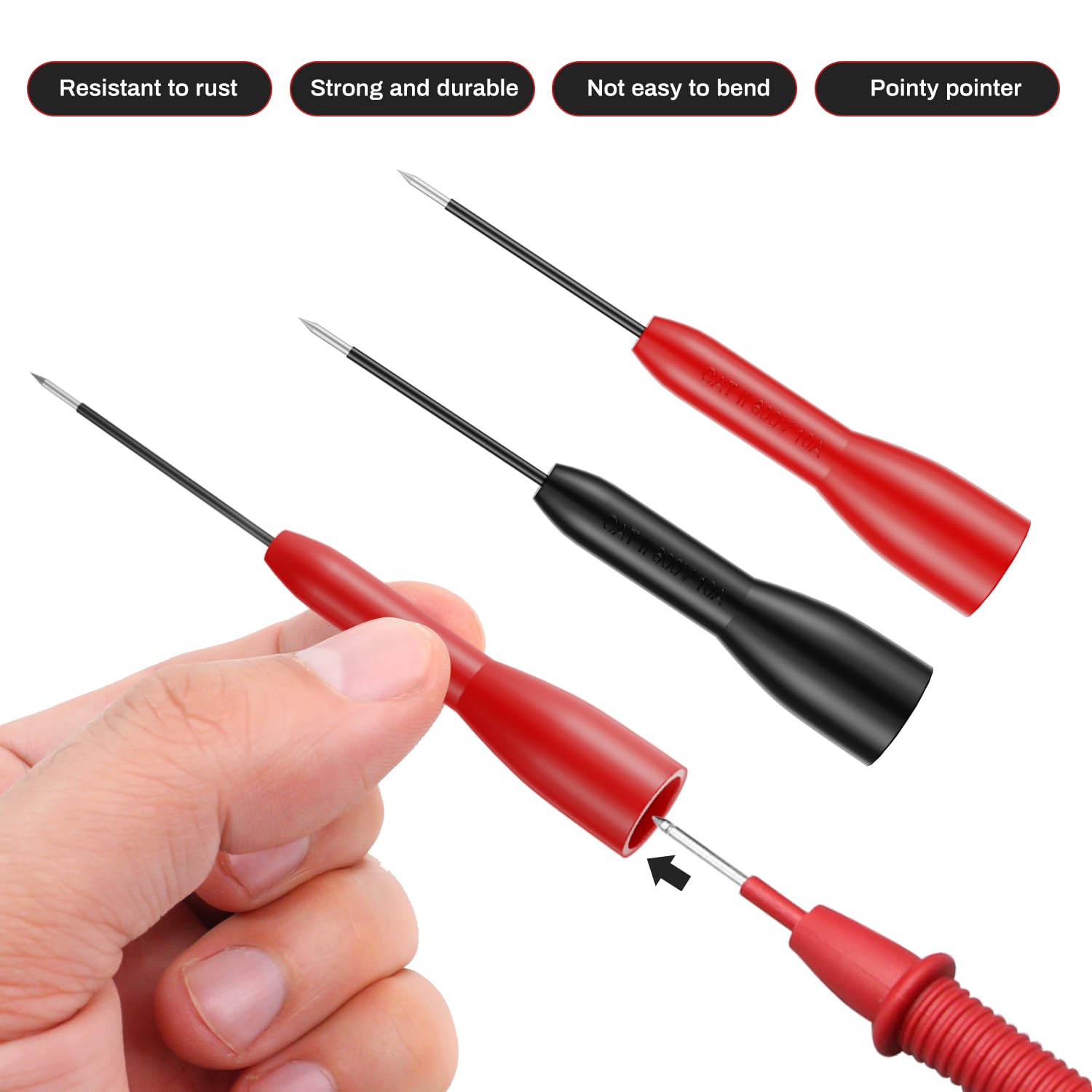 4 Pack 2mm Extended Needle Test Probes, 600v/10a Non-Destructive Multimeter Test Probe for Leads Tl71 Tl75,Multimeter Needle Probes - Image 3