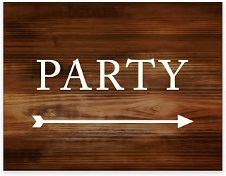 Andaz Press Wedding Party Directional Signs, Rustic Wood Print, 8.5x11-inch, Double-Sided, Party with Big Arrow, 1-Pack