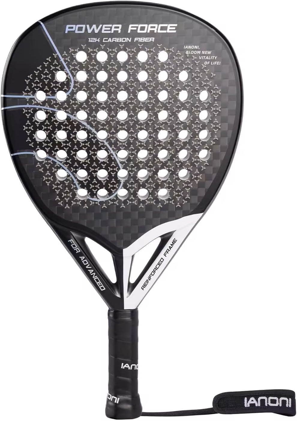 ianoni Racchetta da padel in fibra di carbonio 12K con superficie 3D con schiuma EVA Memory Flex Core-Power Force