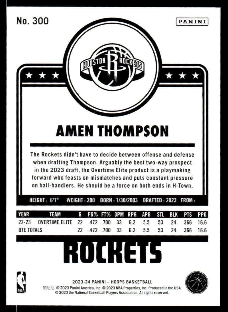 Amazon.com: 2023-24 Panini Hoops #300 Amen Thompson NM-MT Houston 