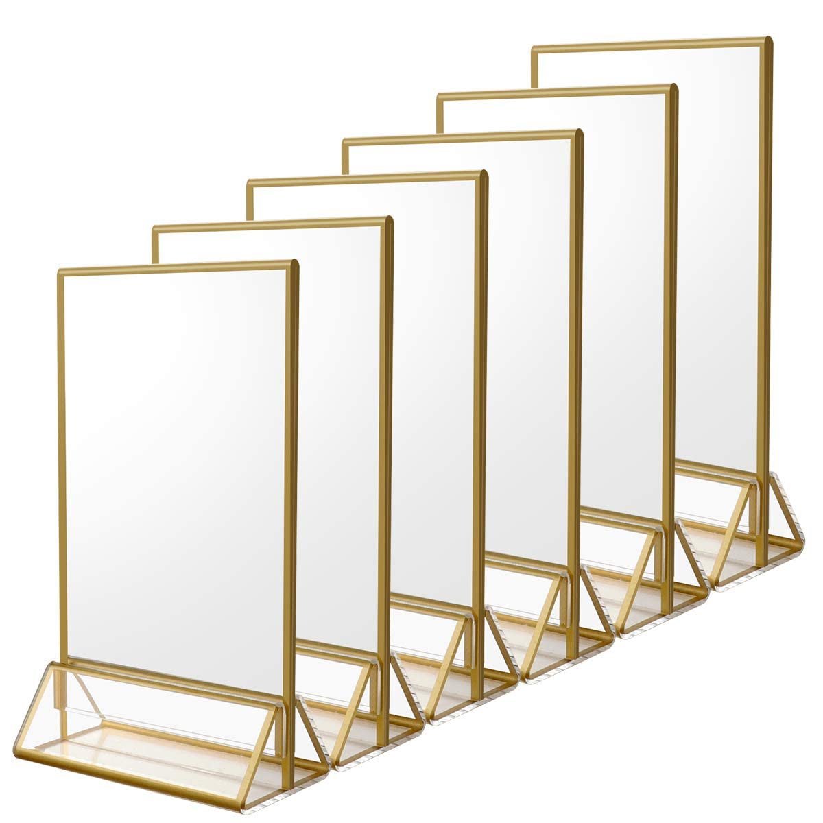 Paquete de 6 soportes for carteles de acrílico, soporte for clip de fotos for bodas, números de mesa dorados, marcos de soporte for exhibición de menús de mesa de doble cara de 5 × 7 pulgada