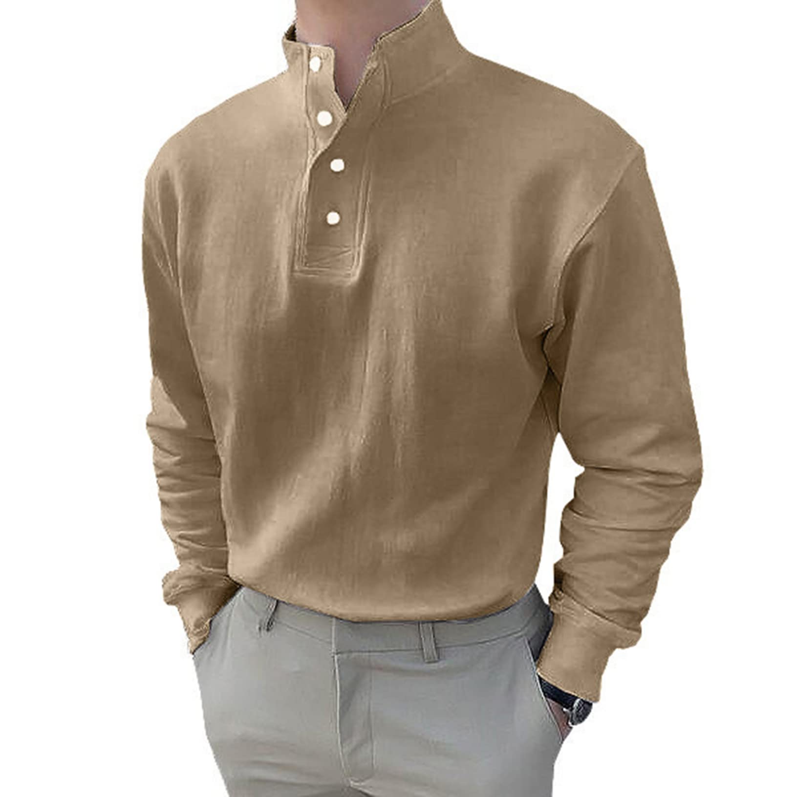 Yeahdor Men's Mock Turtleneck T-Shirt Basic Long Sleeve Base Layer Shirts Pullover Thermal Tops Undershirt Light Brown 3X-Large