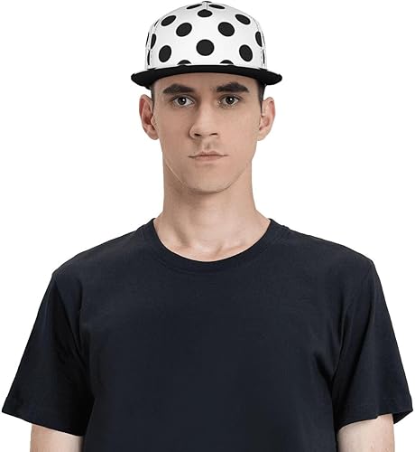 Miniatura 5 de Gorra de béisbol de lunares negros y blancos para hombres y mujeres, sombrero clásico Snapback, estilo hip hop, visera plana, visera ajustable,