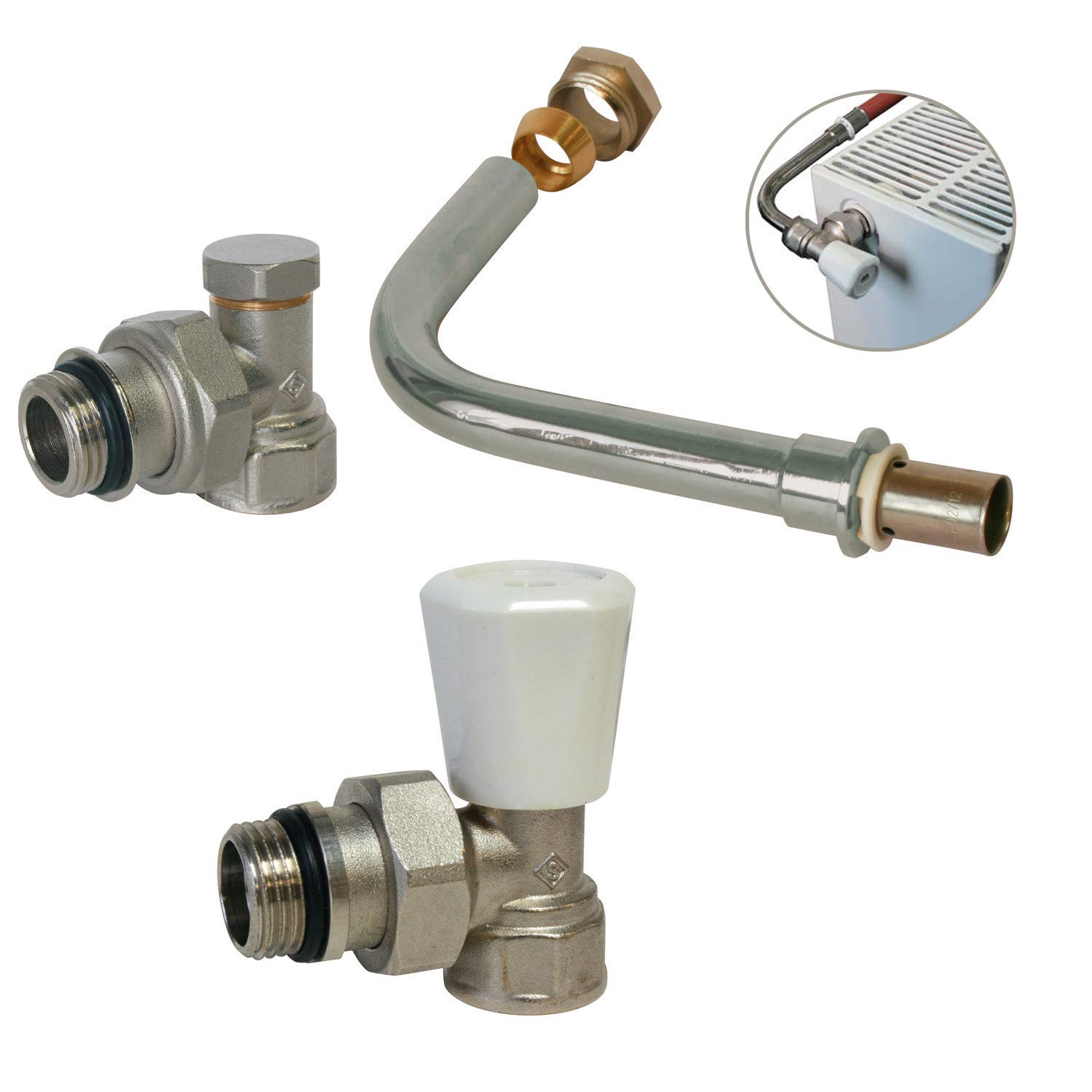 Somatherm - Kit de raccordement radiateur en PER - Kit raccordement radiateur avec robinet manuel - PER à sertir Ø16 -