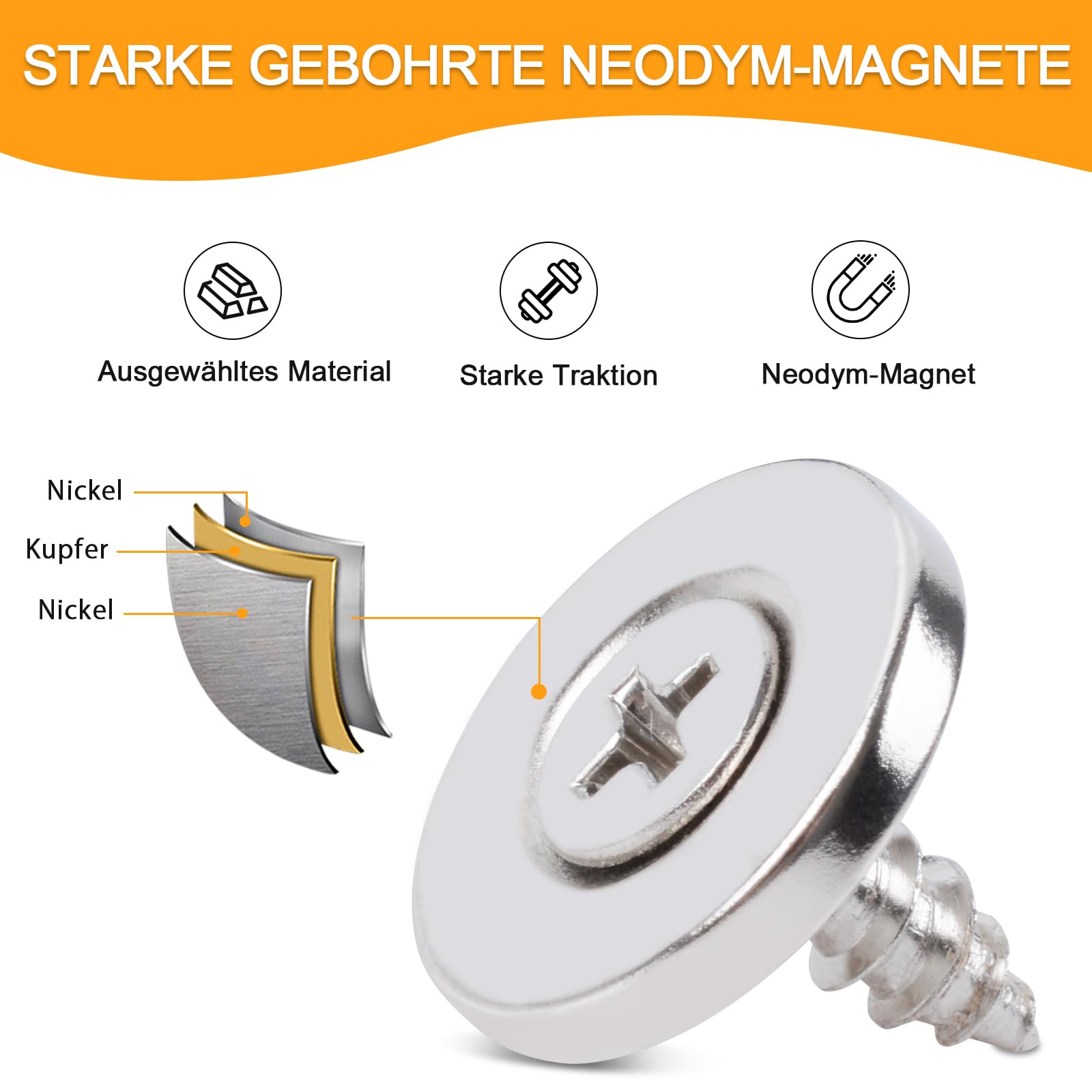 Magneti Al Neodimio Extra Forti - 12 Pezzi Da 20mm, Foro Centrale, Forza 10kg, Con Viti Incluse - Foto 2