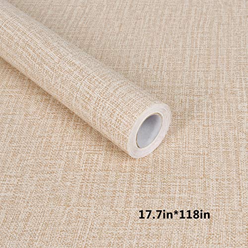 Melwod Grasscloth Peel And Stick Contact Paper 17.71”X 118” Faux Linen Textured Wallpaper Neutral Khaki Self-Adhesive Removable Wallpaper For Decoration Kitchen Shelf Drawer Liner Wall Covering Paper #TOP1