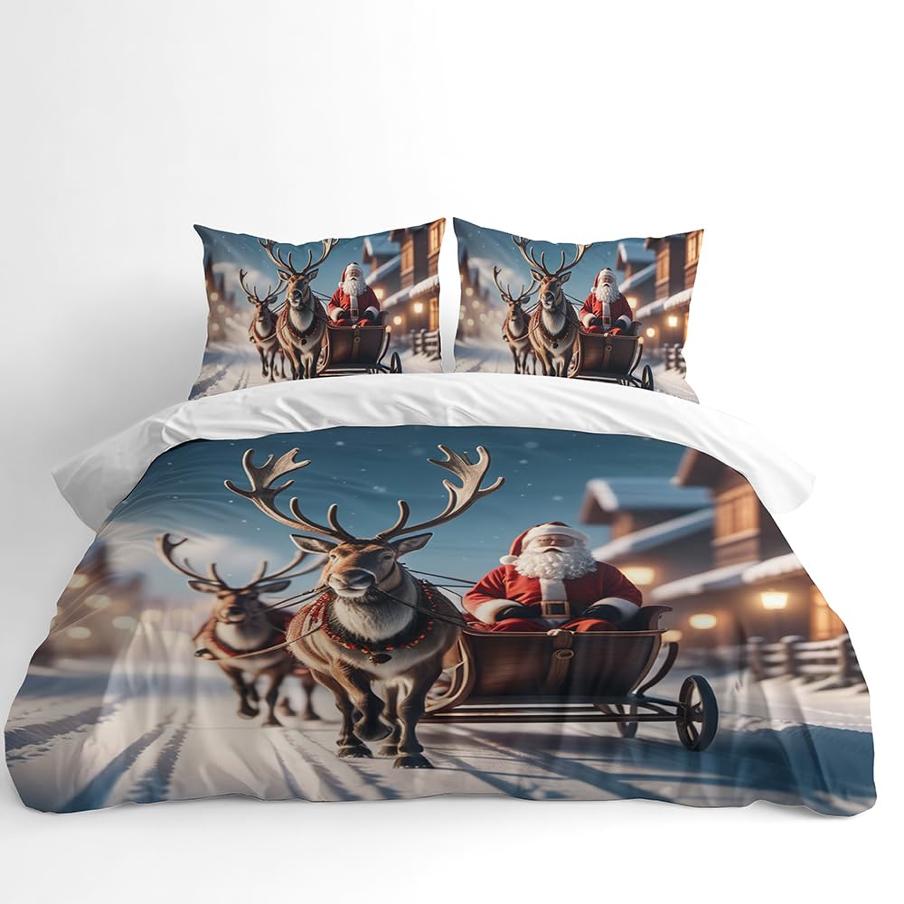 Adam Home Christmas Bedding Duvet Quilt Cover With Pillowcases Home Bedroom Decor King Duvet Cover Set|Santa's Sleigh