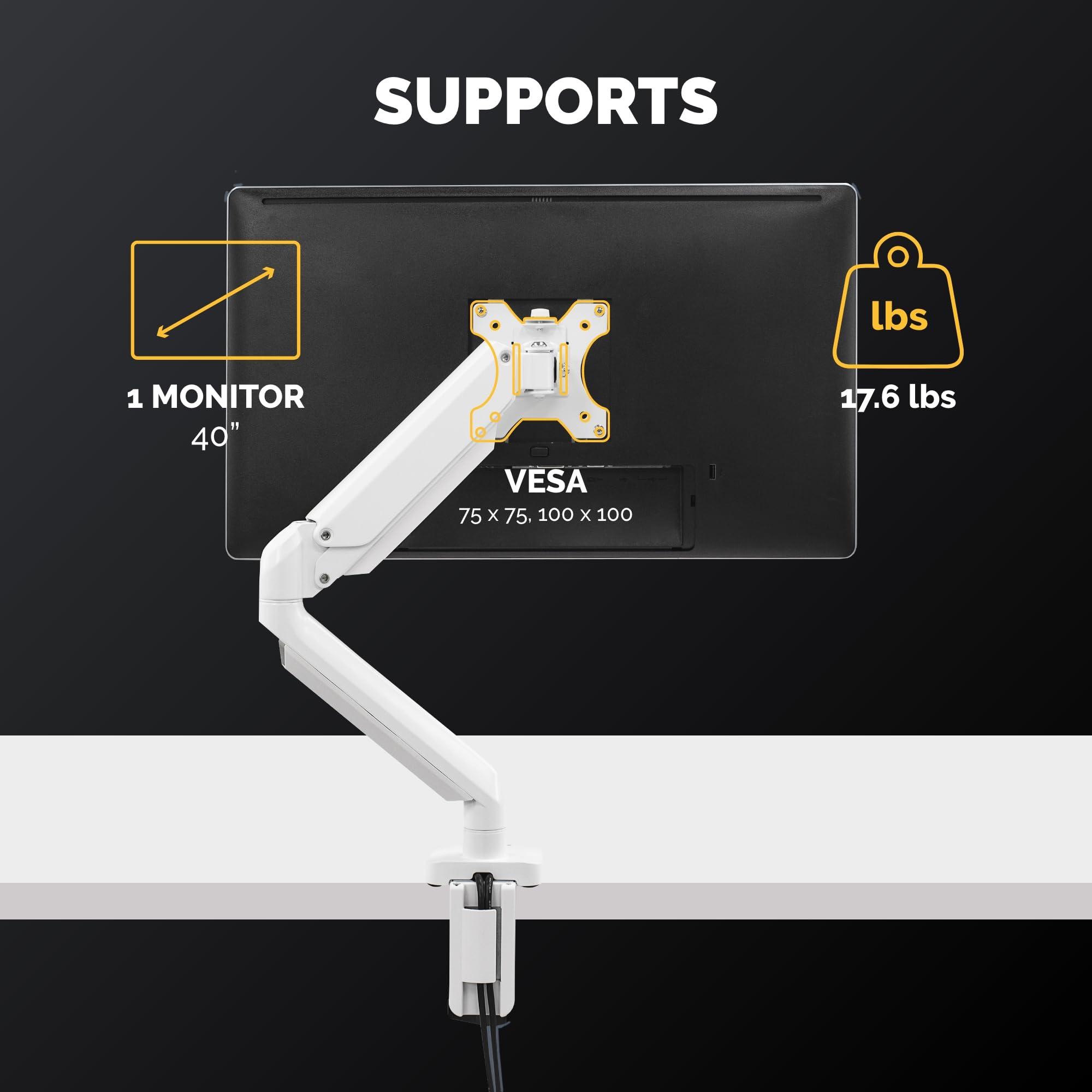 Fellowes Uchwyt do monitora do 1 ekranu do 32 cali (81,28 cm) - Platinum Series Monitor Arm ze sprężyną gazową, portami USB - mocowanie za pomocą zacisku lub przepustu kablowego - kolor: biały