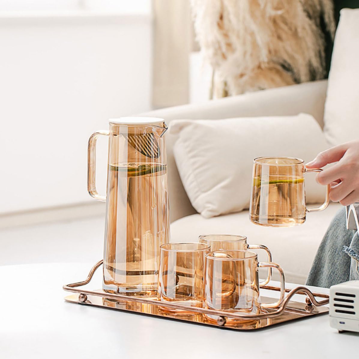2 Stück-pack Glas Wasserkanne 1800ml aus Glas für Kaltes Wasser | Selbstgemachte Getränke, Zuhause und Hotel, Leicht zu Reinigen, mit Tragegriff