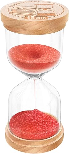 Reloj de arena con temporizador de arena de 15 minutos, reloj de arena de madera de haya, pequeño vidrio de madera roja de 15 minutos, reloj de