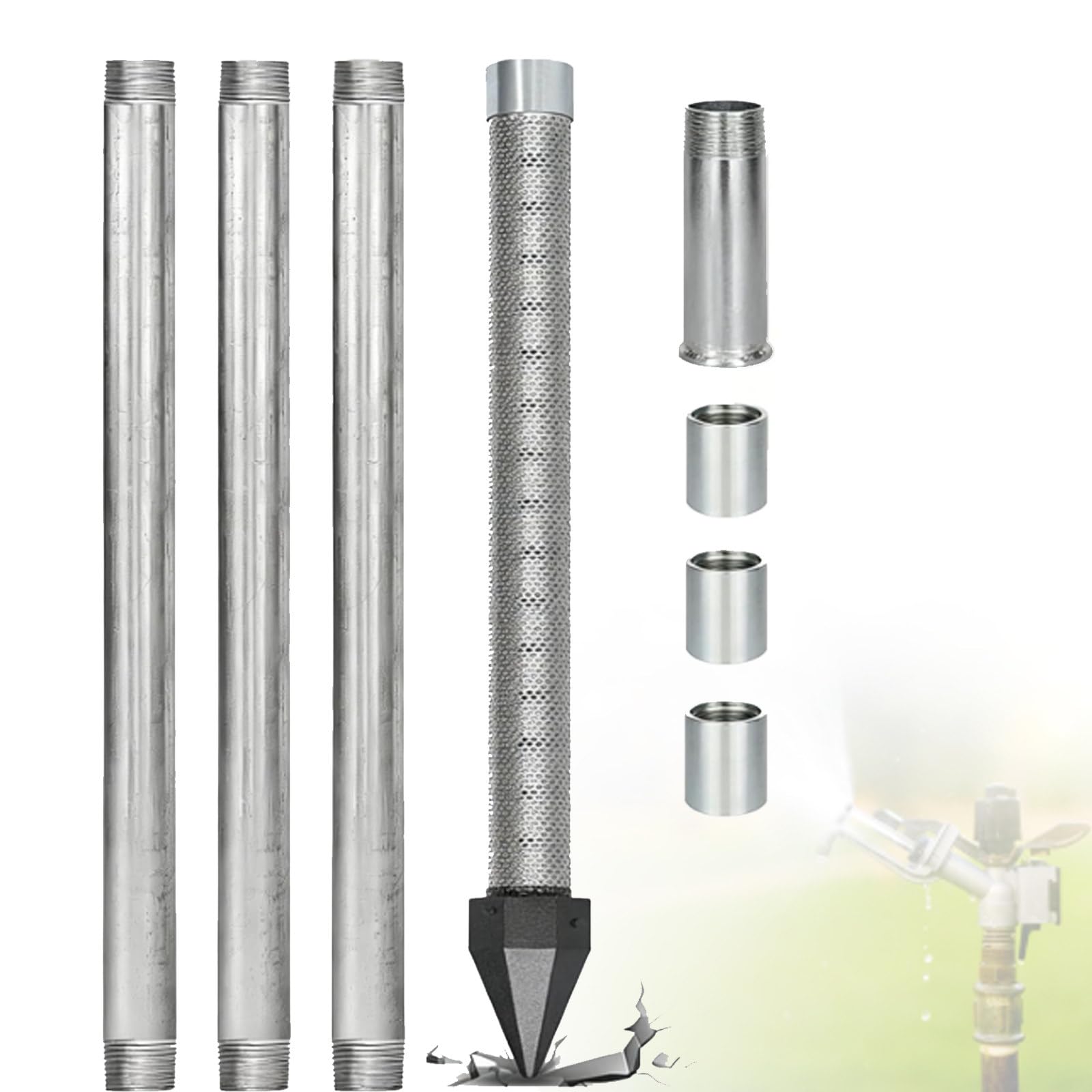 ZyKnaurral Backyard Sand Point Well Kit/Reinforced Cast Iron Point/Drive Well Point, High Performance Groundwater Intake for Off Grid Utility Supply/Shallow Well Drilling Tool 4M-NoWaterPump