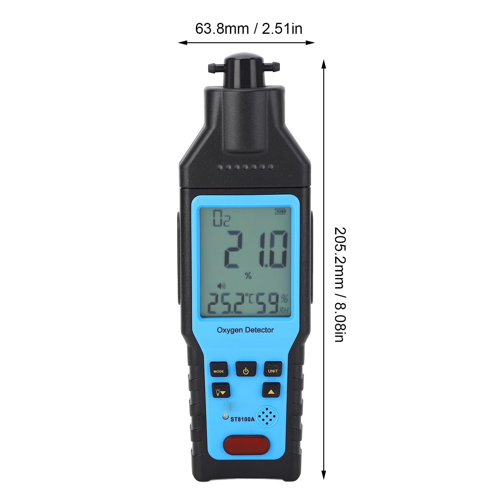 Detector de Oxígeno Portátil Medidor Concentración 0-100% Vol con Alarma para Gas O2 Doméstico