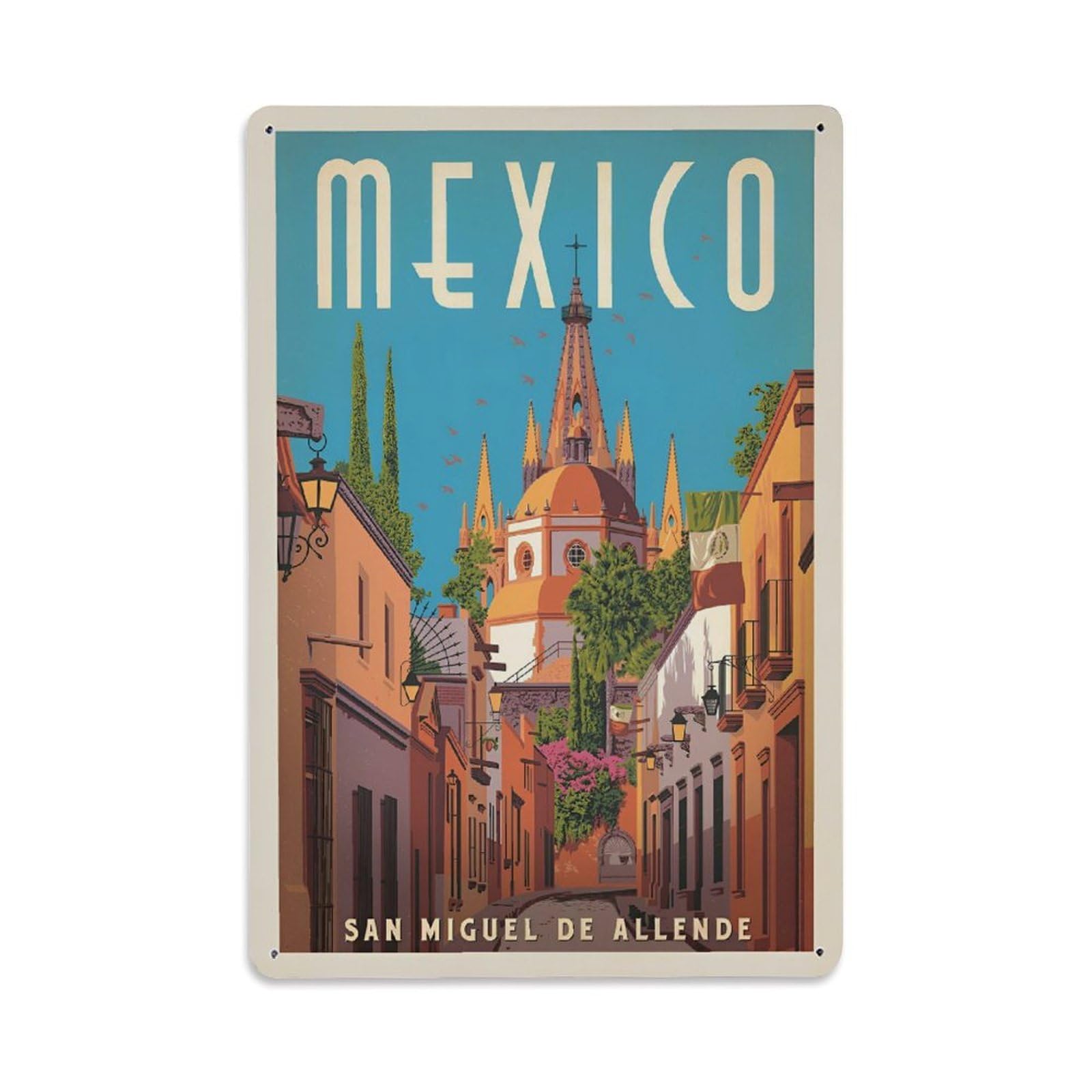 Vintage Travel Poster Mexico San Miguel De Allende Metal Tin Sign Wall Decor for Cafe, Club, Garden Metal Poster 8x12Inch