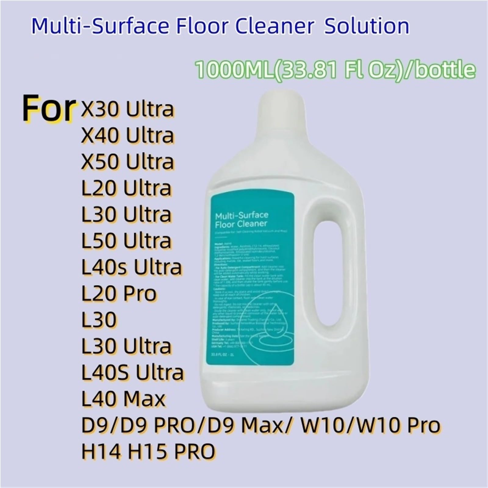 Solución limpiadora multisuperficie de 3000 ml, compatible con Dreame H14 H15 PRO/ X50 Ultra/ L40s Ultra, aspiradora, mopa húmeda y seca.