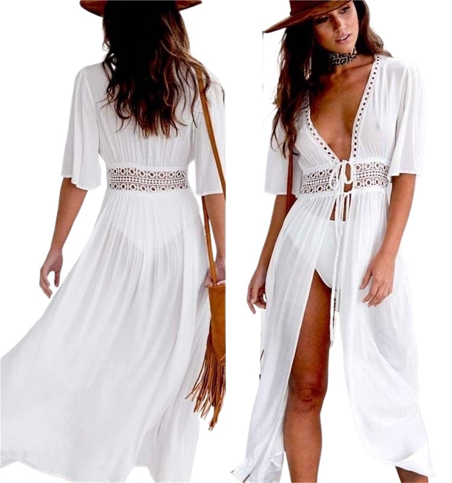 WXBCDS Bikini Cover Up Women Bathing Swimsuit Bikini Swimwear Cover Up Beach Dress(WHITE,L)