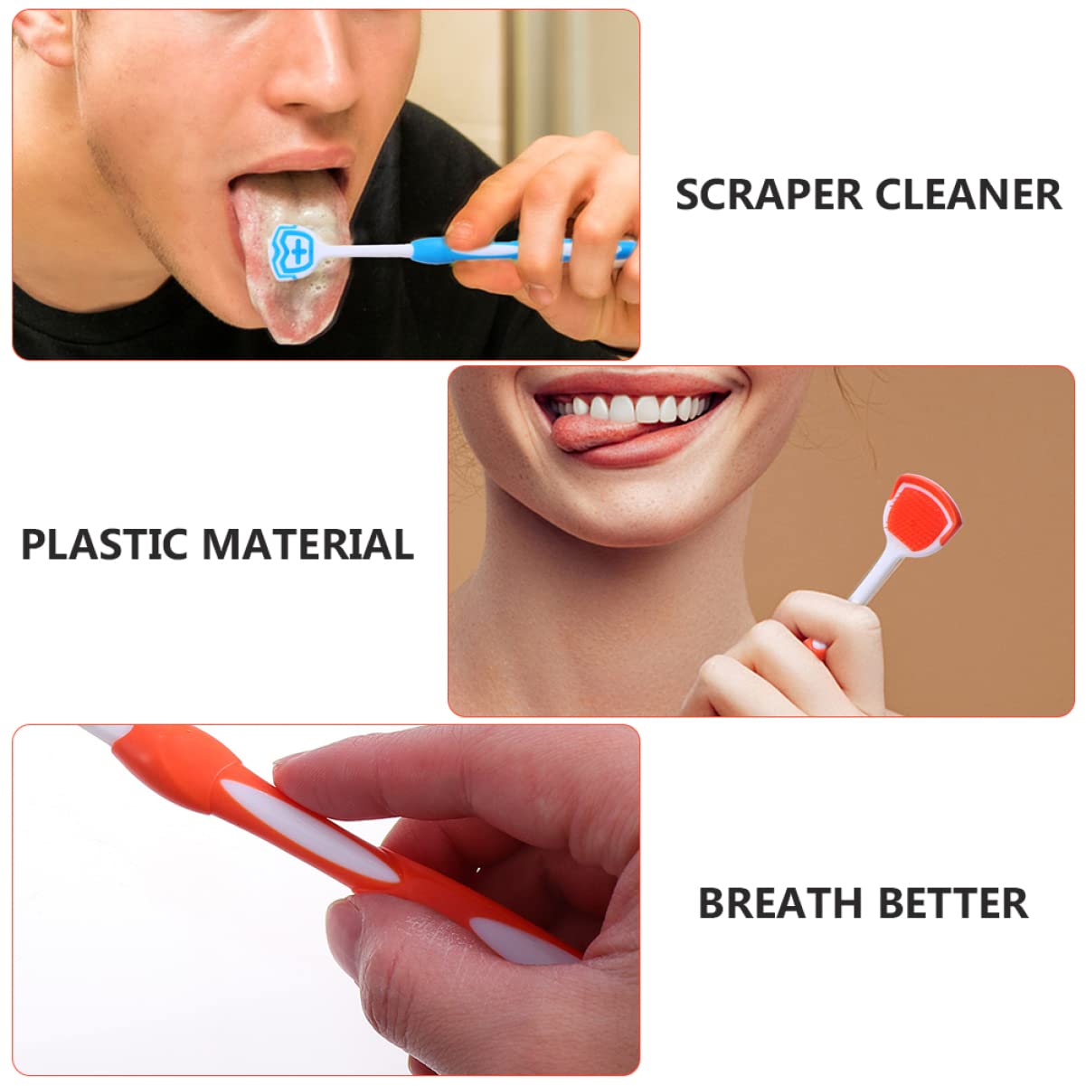 3 Set Spazzolino Lingua Riutilizzabile Per Orale Raschietto Per Lingua Rimuove Residui E Sporco Con Antiscivolo Colori Blu E 4 Pezzi * 3