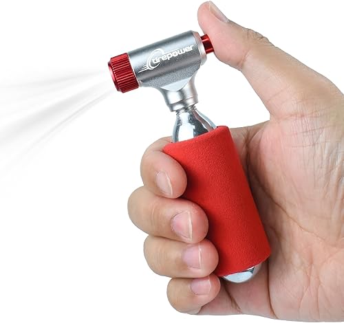Miniatura 7 de CO2 Bike Tire Inflator – Quick Push-Button Release, Fits Presta & Schrader Valves, CO2 Bike Pump or 5X 16g Threaded CO2 Cartridges 5 cartuchos,Gris