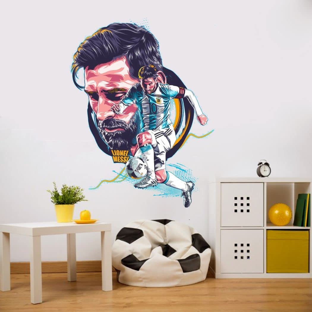 Lionel Messi Wall Sticker, Printed Reusable Self-Adhesive Wall Decal for Kids Room, Living Room, Bedroom, Office & Nursery Wall Decoration (Multicolour)