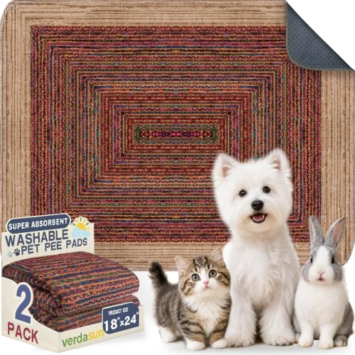 Image of Washable Pee Pads for Dogs, Reusable Puppy Potty Training Pads, Ultra-Absorbent Thick Waterproof Leak-Proof Non-Slip Pads & Mat for Crate, Playpen, Floor, Whelping & Housebreaking, 2 Pack 18 inchx24 inch