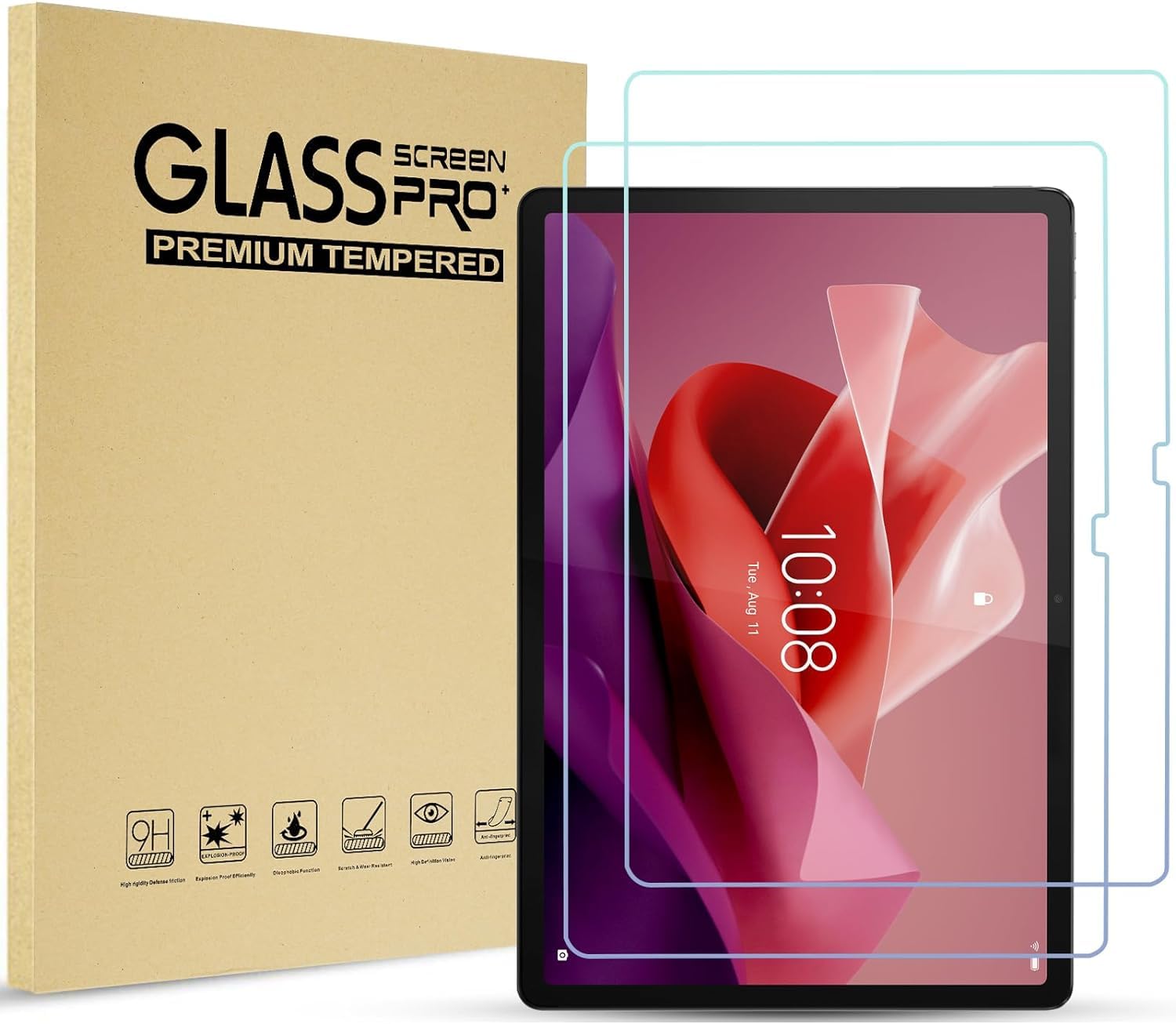 Zurligi 2 Pack Screen Protector Compatible with Lenovo Tab P12 12.7" 2023, 9H Hardness Tempered Glass, HD Clear, Anti-Shatter, Anti-Fingerprint, Anti-Bubble, Scratch Resistant