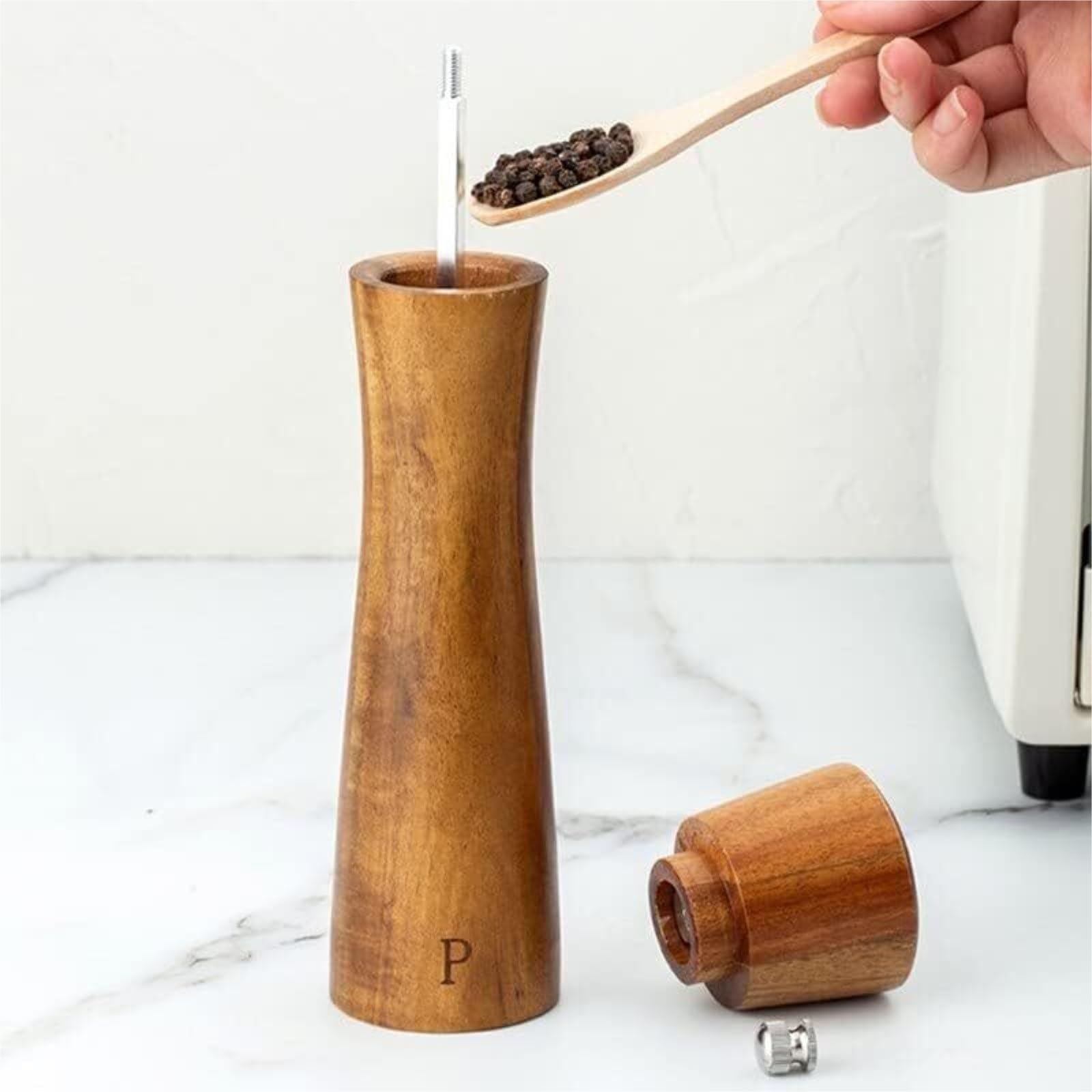 Molinillo Pimienta Molinillo de pimienta Manual de madera de Acacia, molinillo de salero para barbacoa, herramienta de cocina Molinillo Sal